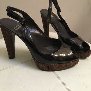 Stuart Weitzman Peep-toe Heels Black Patent 7.5